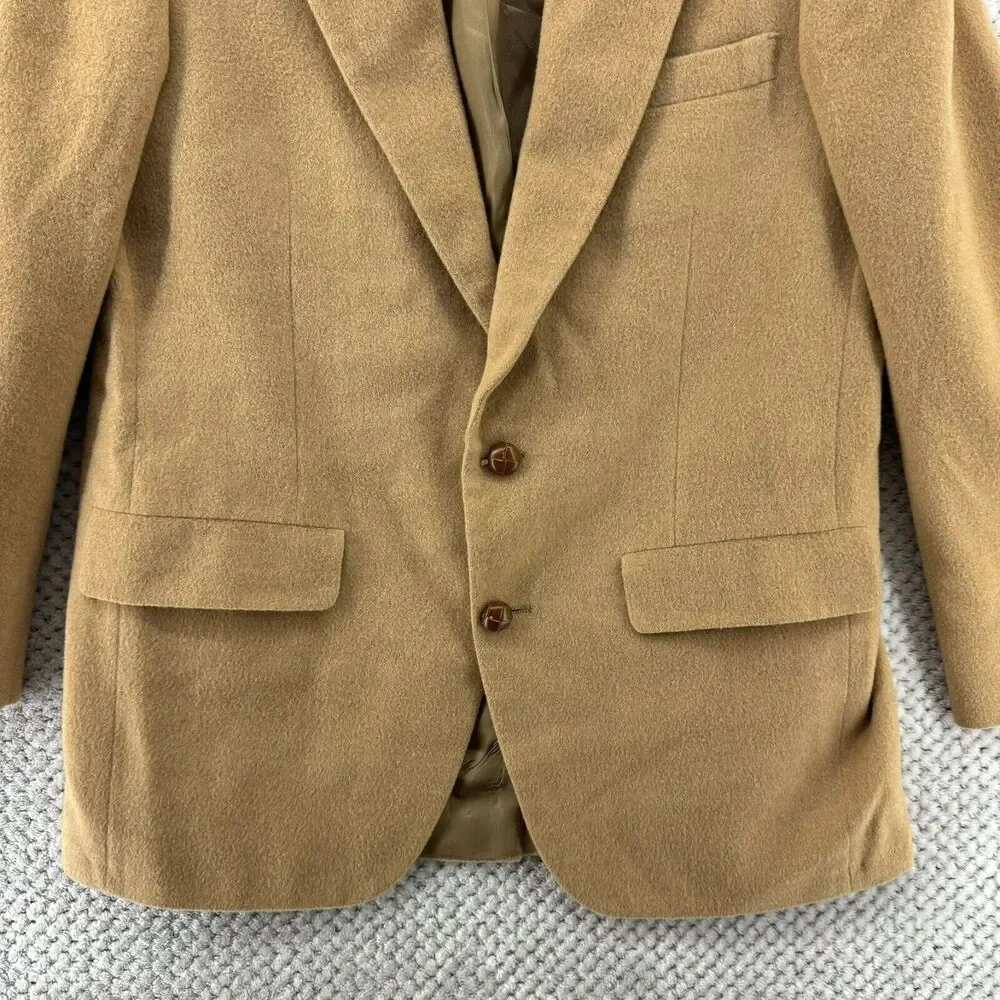 VTG Bill Blass Blazer Men 42 100% Camel Hair Khaki Coat Jackets Lined 2 Button